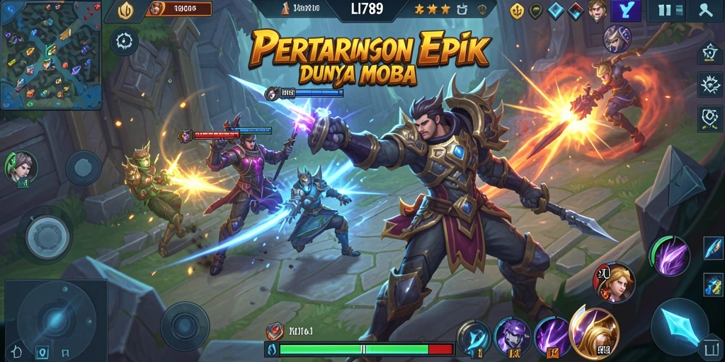 Screenshot gameplay LI789 menampilkan aksi pertarungan MOBA yang seru.