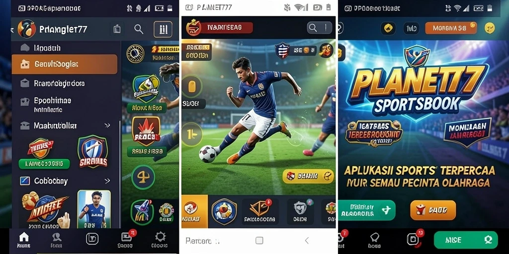 Tampilan utama dari aplikasi Sportsbook PLANET77 dengan berbagai opsi taruhan.