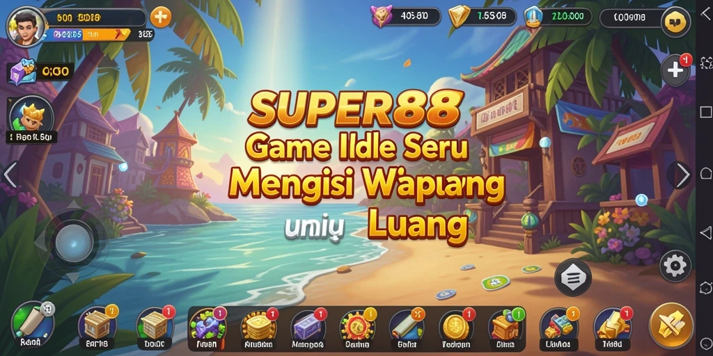 Screenshot SUPER88 menampilkan karakter yang sibuk mengumpulkan sumber daya dalam gameplay Idle.